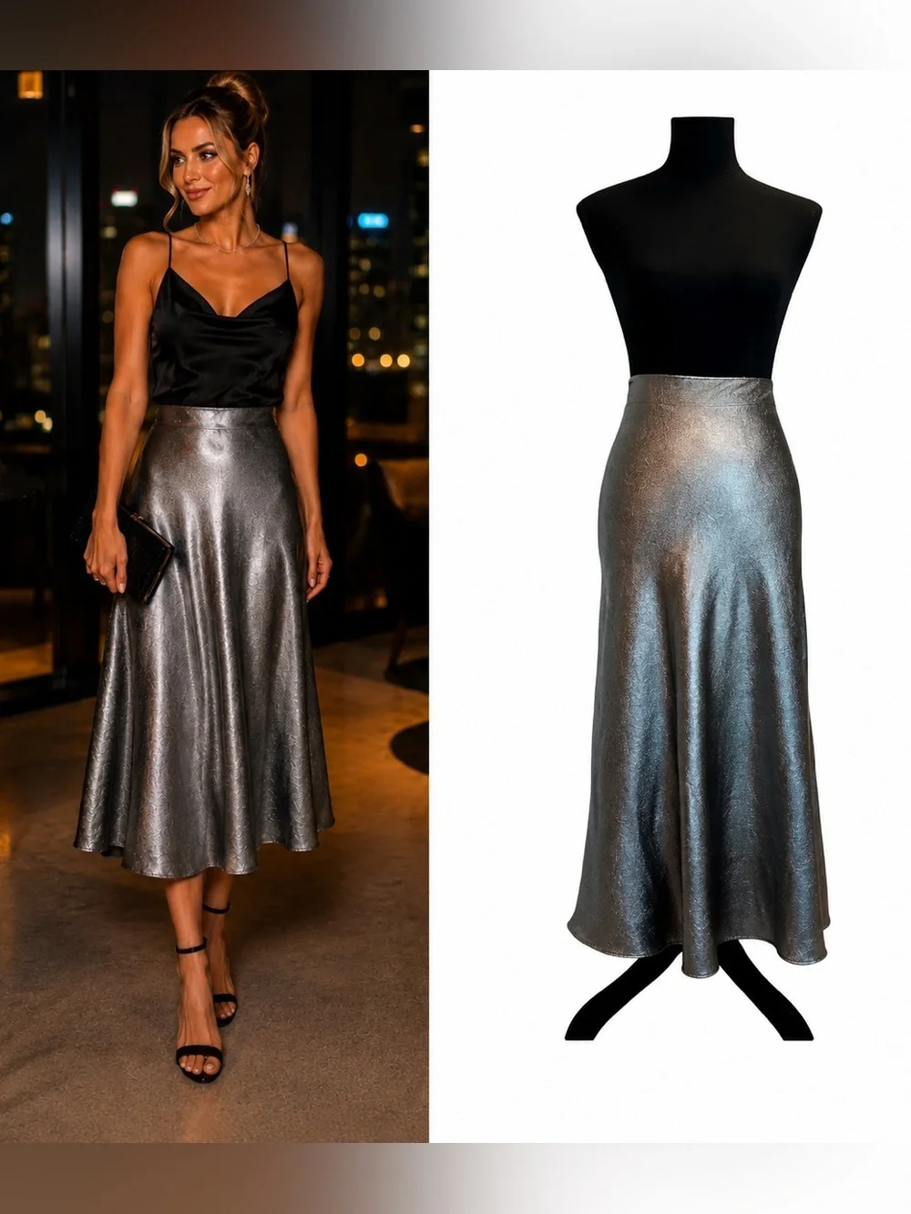 Steve Madden gray metallic silver midi slip skirt NWT